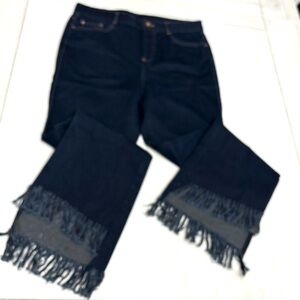 Navy Fringe Hem Stretch Size 40/10  Jeans NWOT